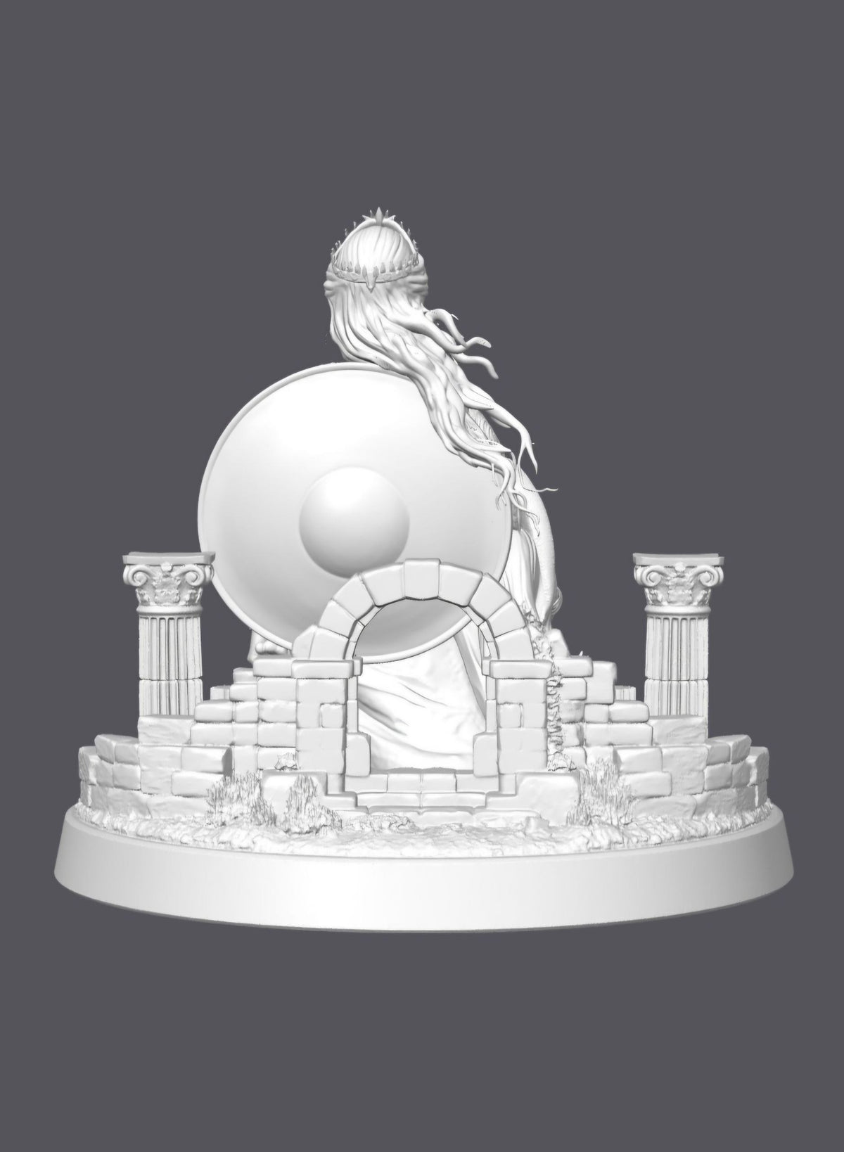 Busto de reina guerrera con pedestal — Escultura decorativa artesanal | Atenea