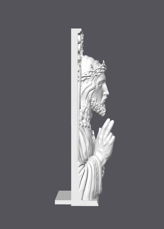 Relieve Jesús con corona de espinas — Escultura decorativa artesanal | Atenea