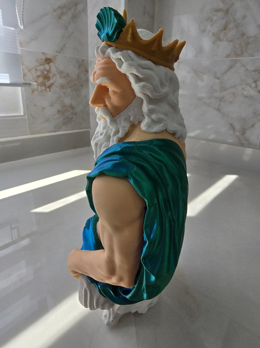Busto Poseidón pintado — Escultura decorativa artesanal | Atenea