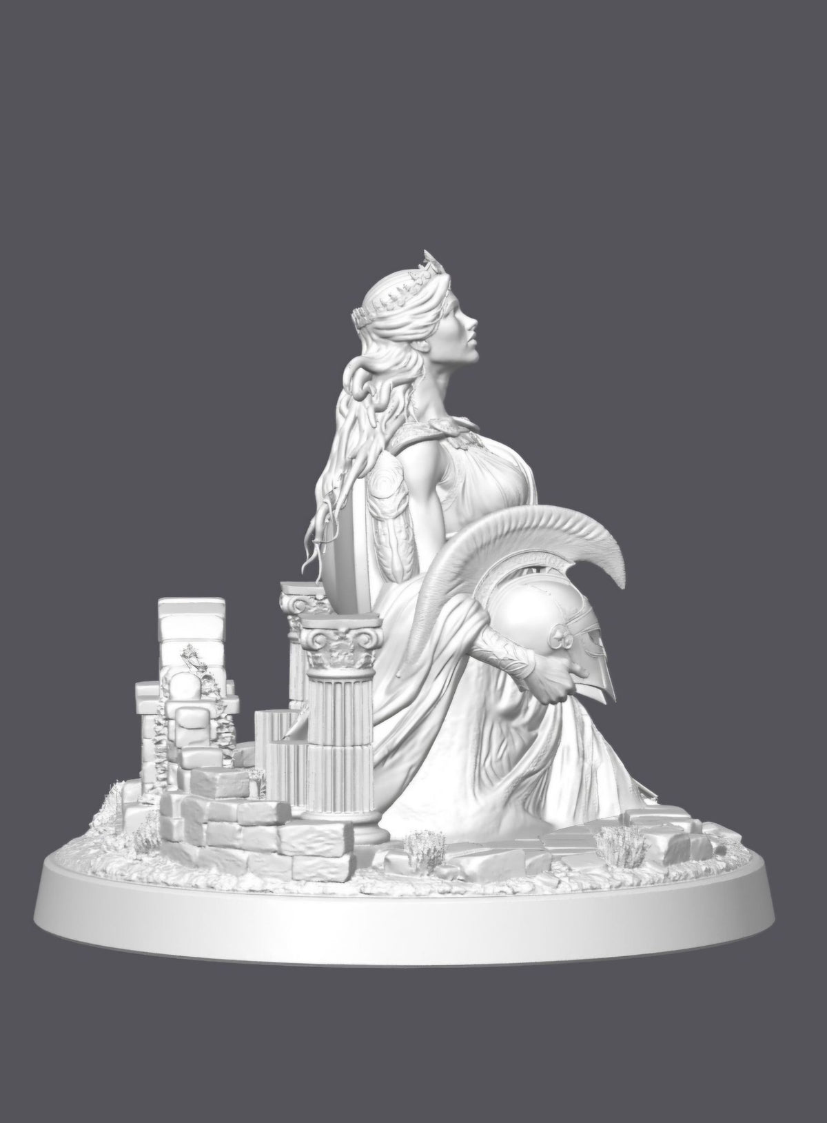 Busto de reina guerrera con pedestal   — Escultura decorativa artesanal | Atenea