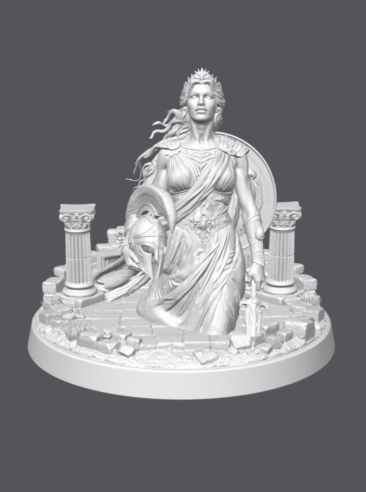 Busto de reina guerrera con pedestal   — Escultura decorativa artesanal | Atenea