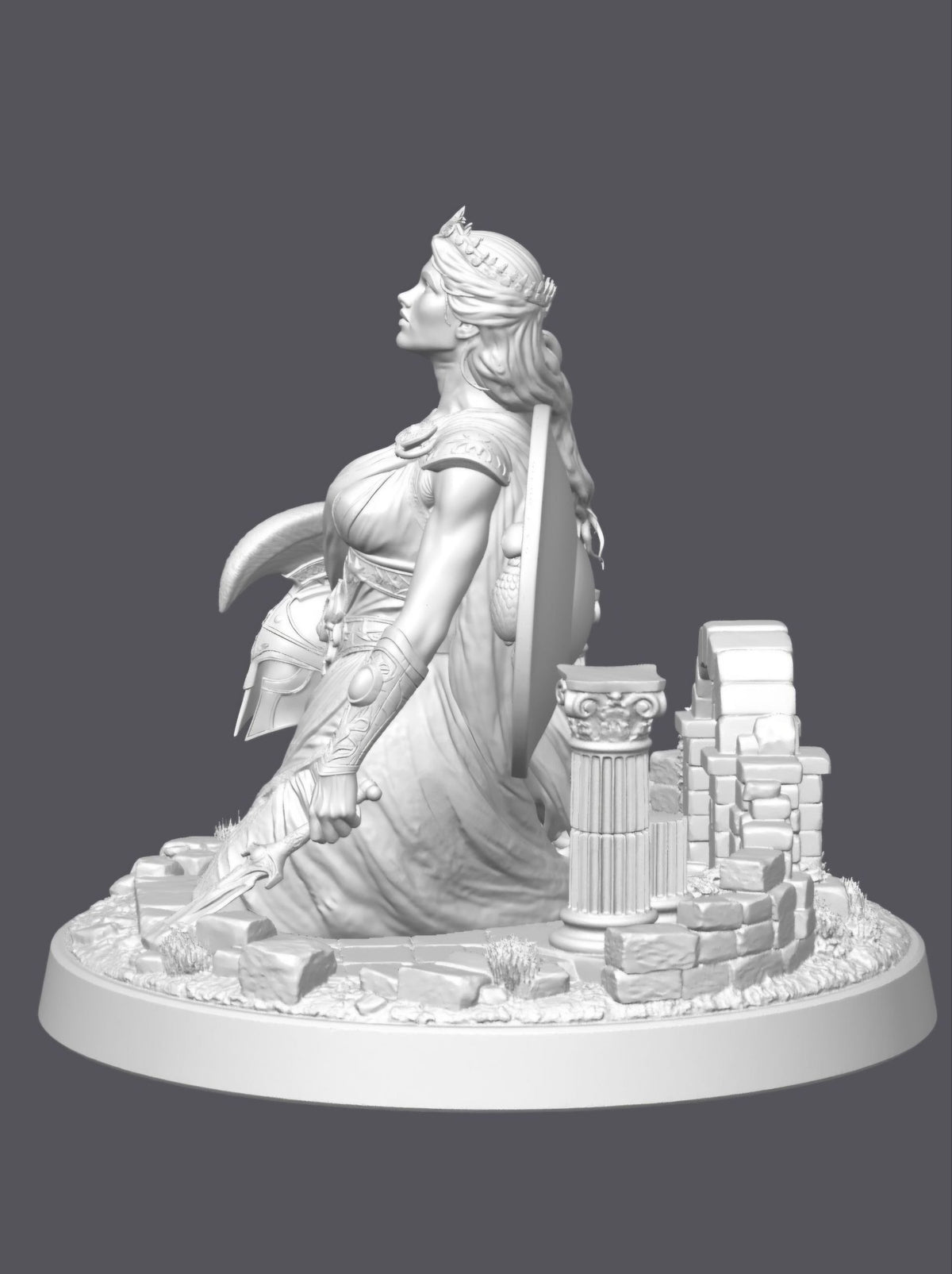 Busto de reina guerrera con pedestal   — Escultura decorativa artesanal | Atenea