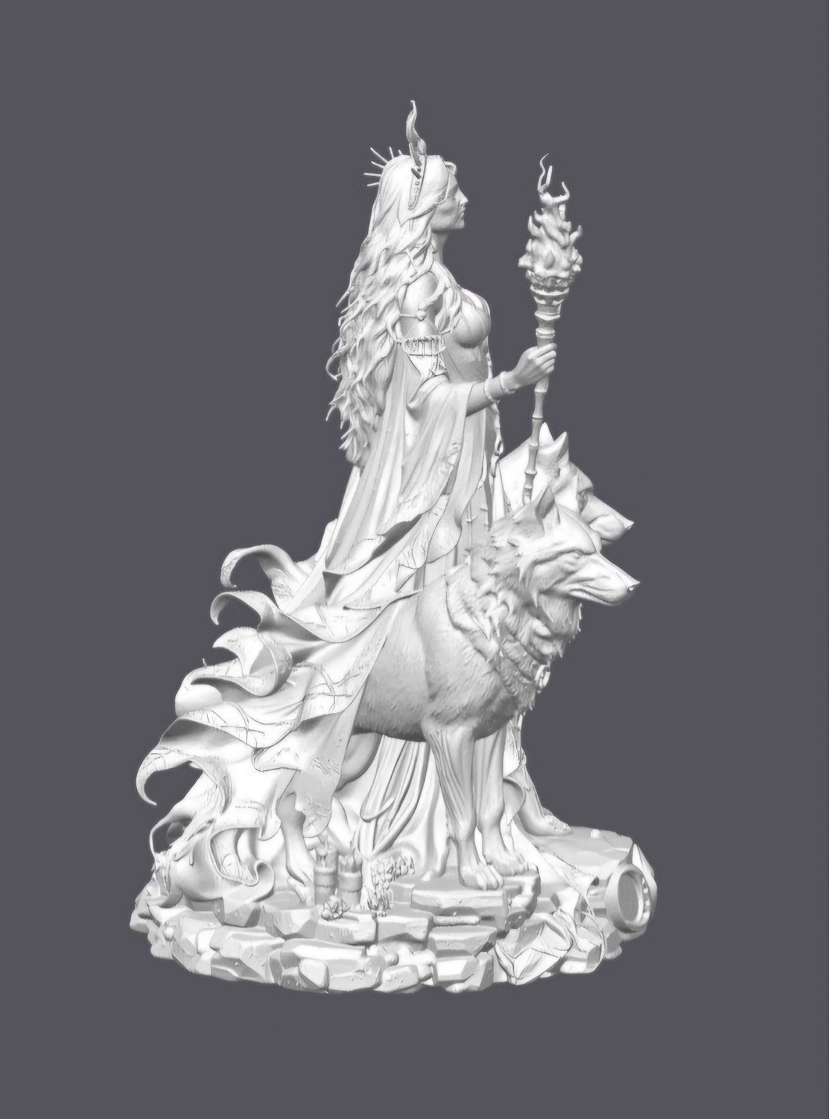 Hécate con lobos   — Escultura decorativa artesanal | Atenea