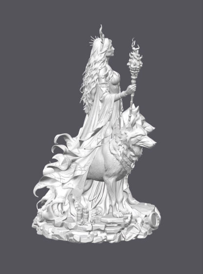 Hécate con lobos   — Escultura decorativa artesanal | Atenea