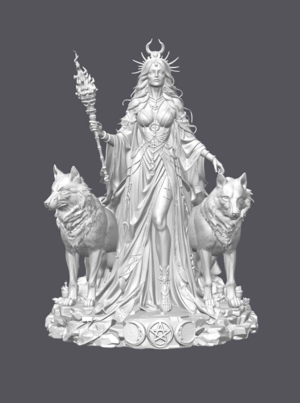 Hécate con lobos   — Escultura decorativa artesanal | Atenea