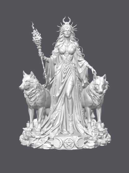 Hécate con lobos   — Escultura decorativa artesanal | Atenea