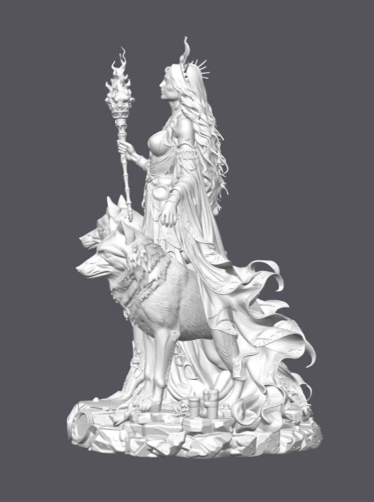 Hécate con lobos   — Escultura decorativa artesanal | Atenea