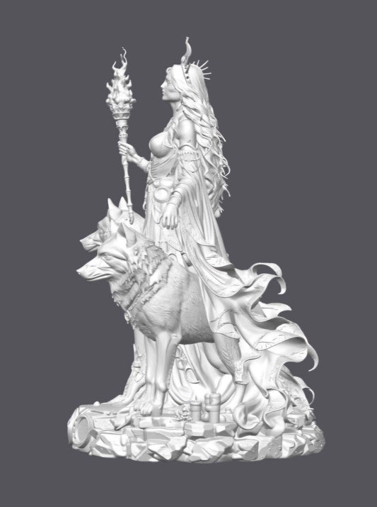 Hécate con lobos   — Escultura decorativa artesanal | Atenea