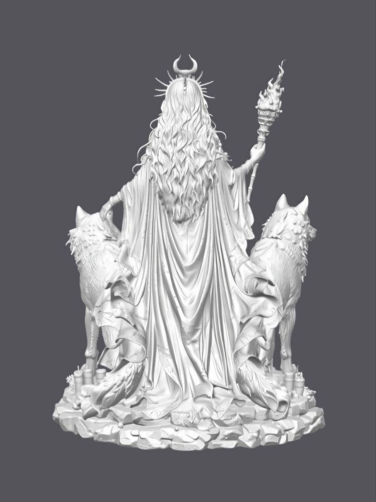 Hécate con lobos   — Escultura decorativa artesanal | Atenea