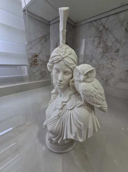 Busto Atenea con búho — Escultura decorativa artesanal | Atenea