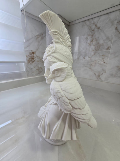 Busto Atenea con búho — Escultura decorativa artesanal | Atenea