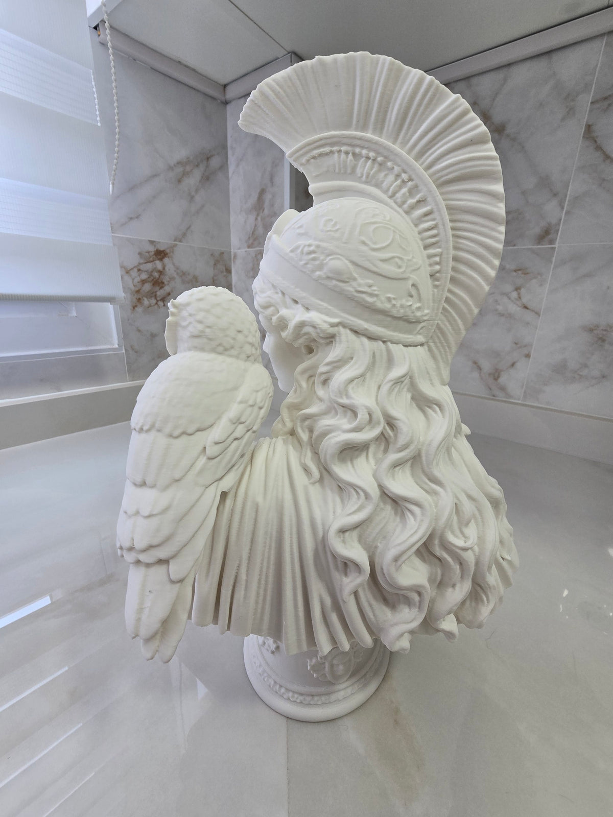 Busto Atenea con búho — Escultura decorativa artesanal | Atenea