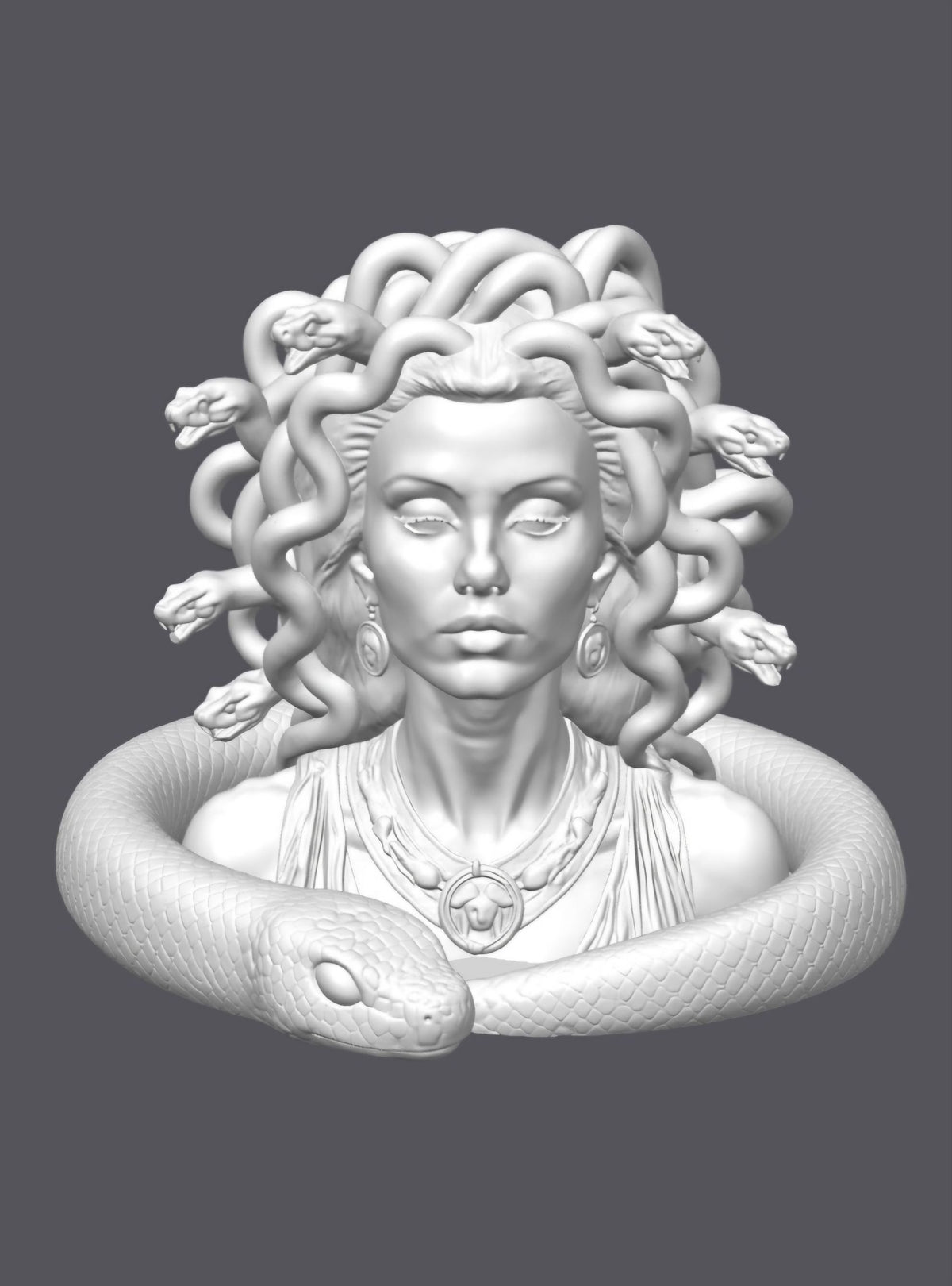 Busto Medusa con peana de serpiente — Escultura decorativa artesanal | Atenea
