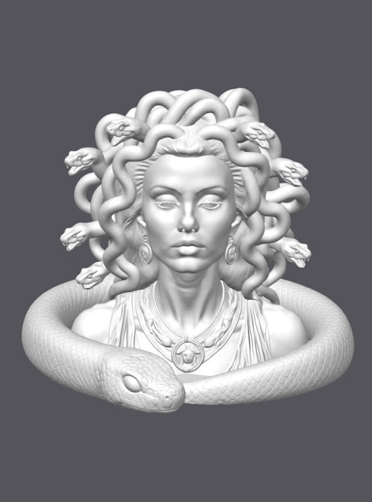 Busto Medusa con peana de serpiente — Escultura decorativa artesanal | Atenea