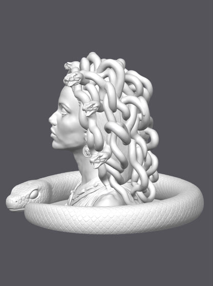 Busto Medusa con peana de serpiente — Escultura decorativa artesanal | Atenea