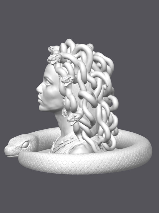 Busto Medusa con peana de serpiente — Escultura decorativa artesanal | Atenea