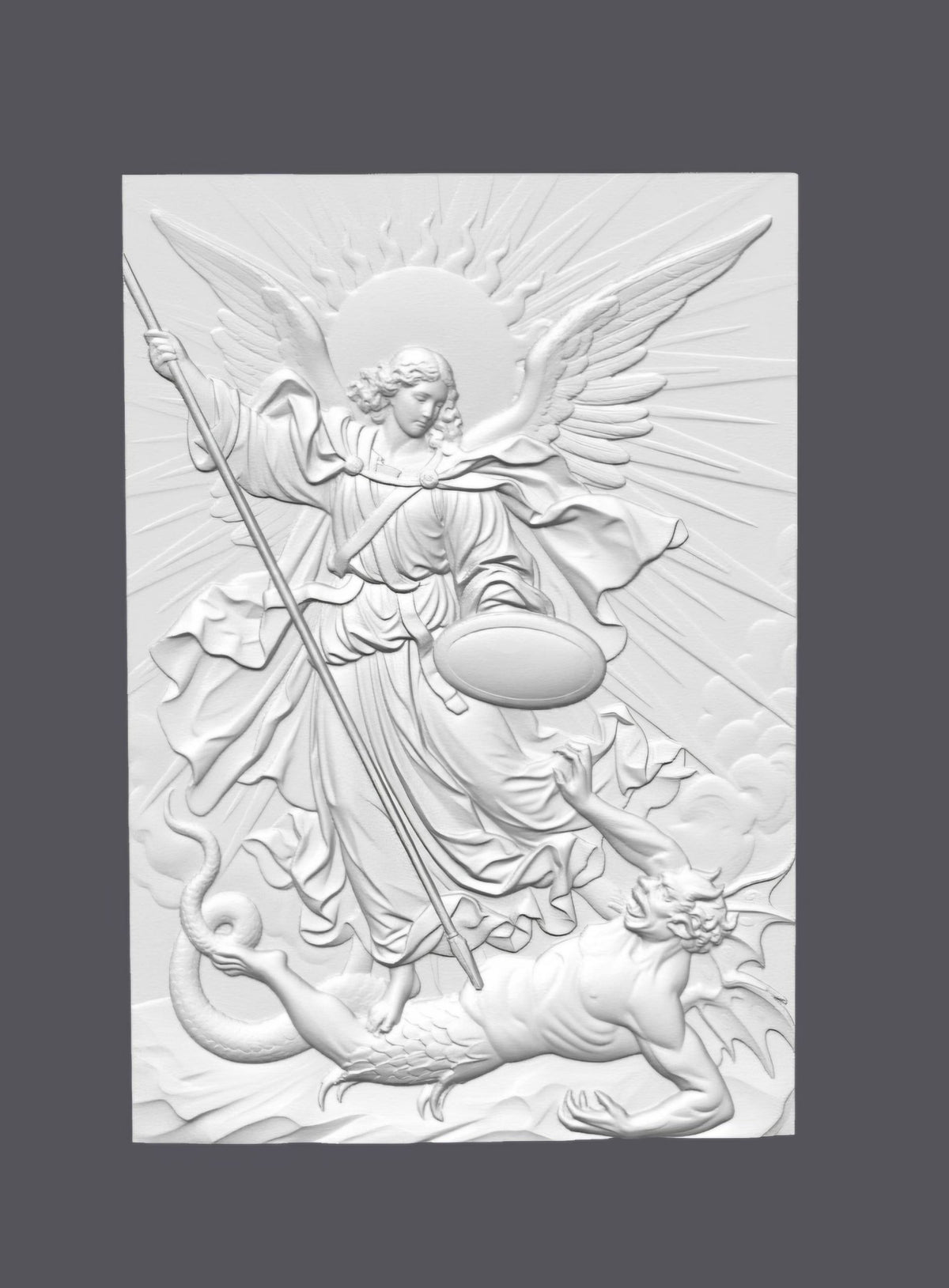 Relieve doble del Arcángel San Miguel — Escultura decorativa artesanal | Atenea