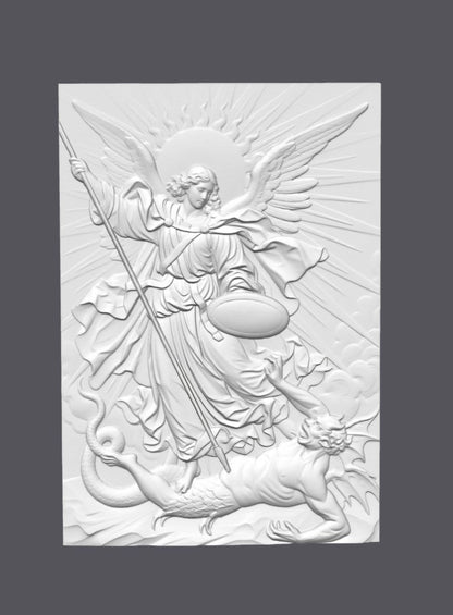 Relieve doble del Arcángel San Miguel — Escultura decorativa artesanal | Atenea