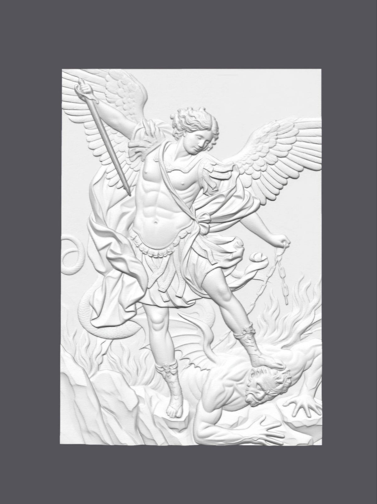 Relieve doble del Arcángel San Miguel — Escultura decorativa artesanal | Atenea