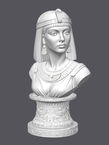 Busto Cleopatra con pedestal egipcio — Escultura decorativa artesanal | Atenea