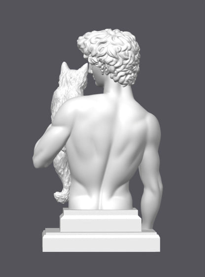 Busto David y su gato — Escultura decorativa artesanal | Atenea