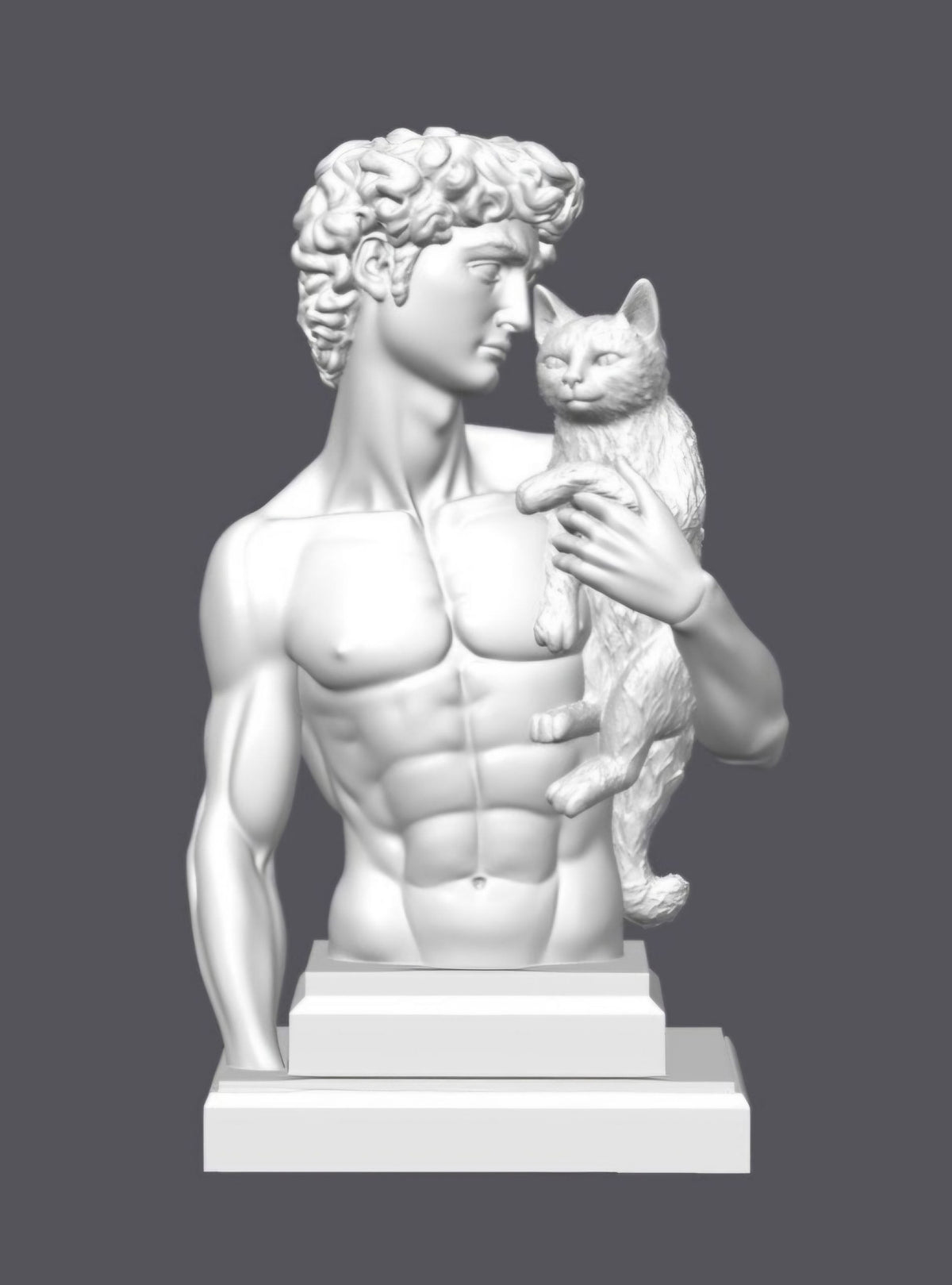 Busto David y su gato — Escultura decorativa artesanal | Atenea