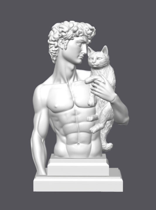Busto David y su gato — Escultura decorativa artesanal | Atenea