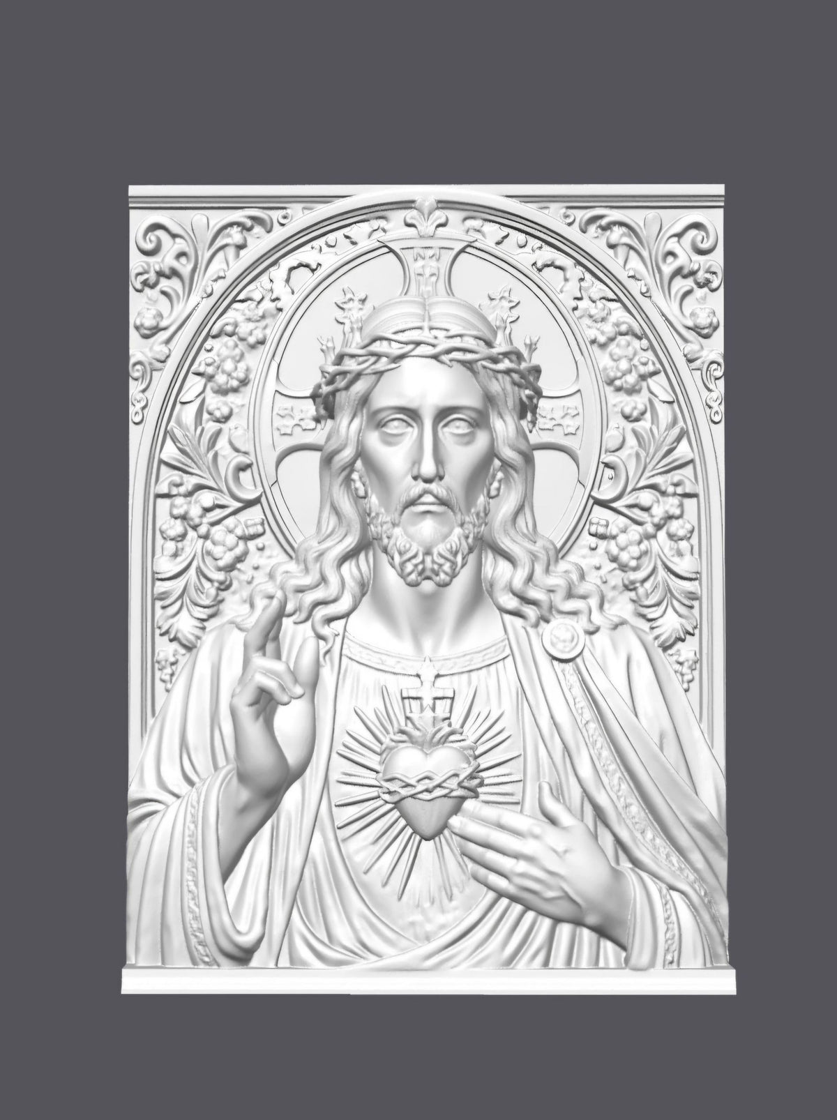 Relieve Jesús con corona de espinas — Escultura decorativa artesanal | Atenea