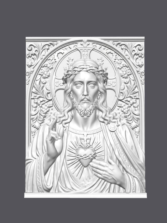 Relieve Jesús con corona de espinas — Escultura decorativa artesanal | Atenea