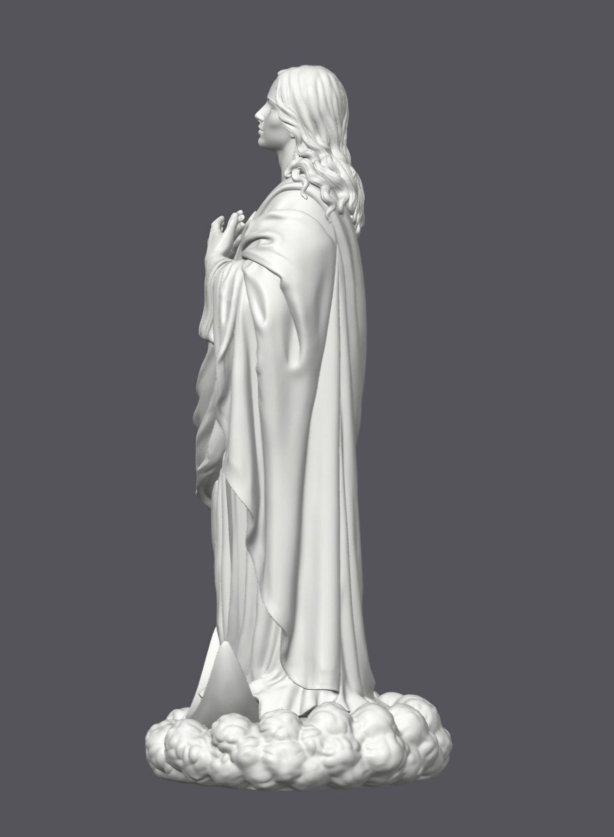 Virgen María con luna y nubes a los pies — Escultura decorativa artesanal | Atenea