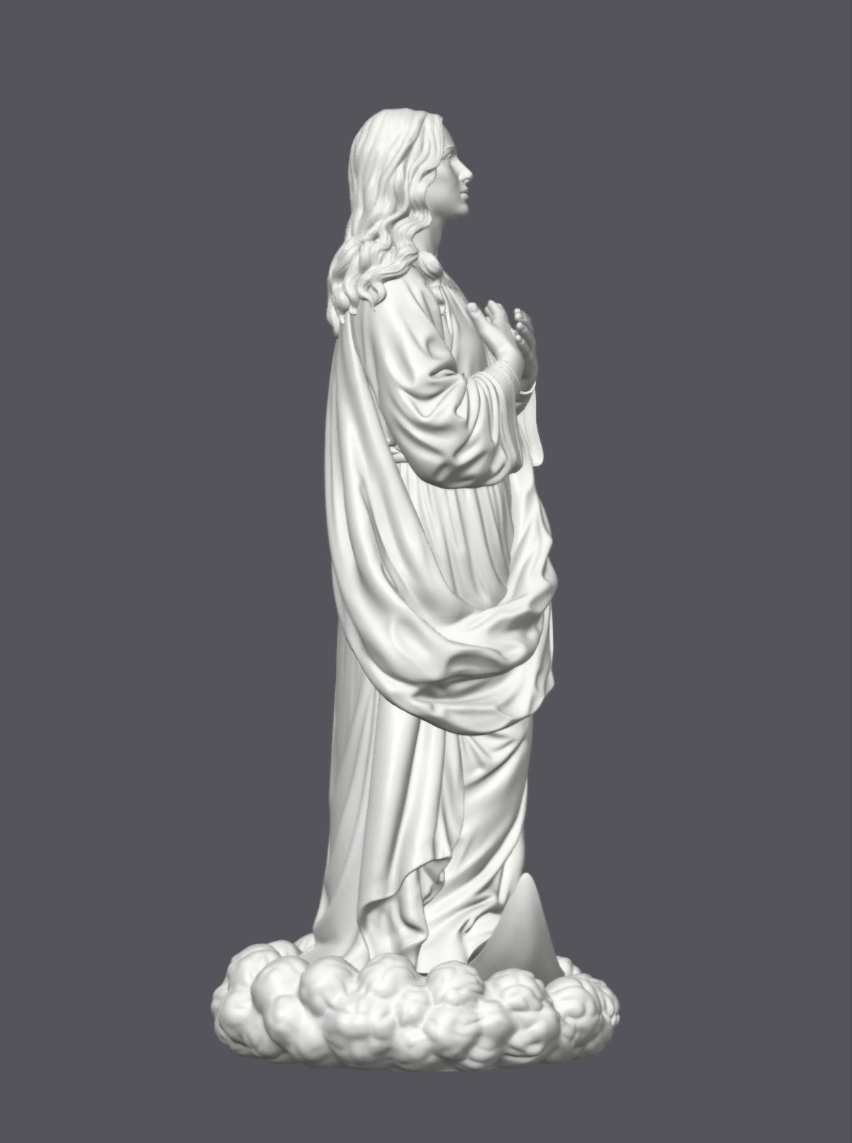 Virgen María con luna y nubes a los pies — Escultura decorativa artesanal | Atenea