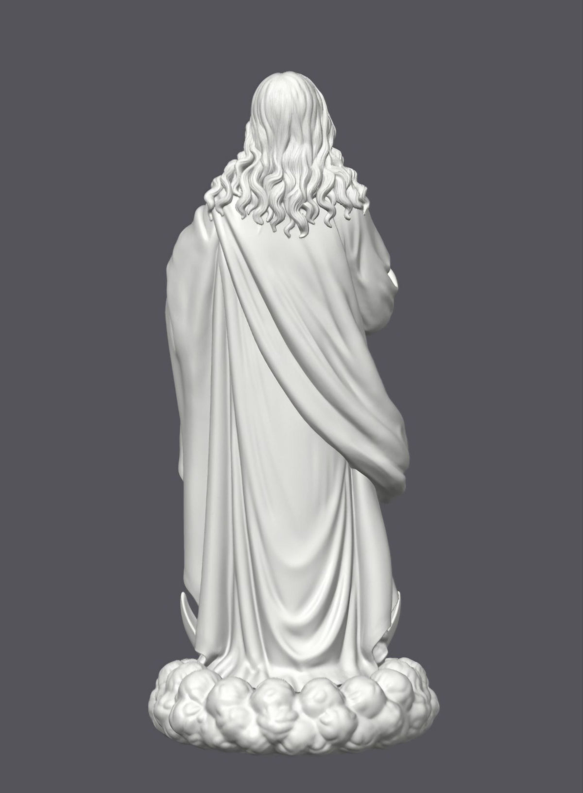 Virgen María con luna y nubes a los pies — Escultura decorativa artesanal | Atenea