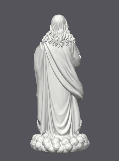 Virgen María con luna y nubes a los pies — Escultura decorativa artesanal | Atenea