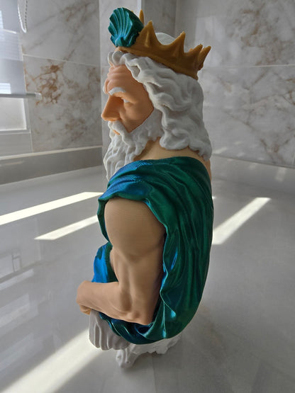 Busto Poseidón pintado — Escultura decorativa artesanal | Atenea