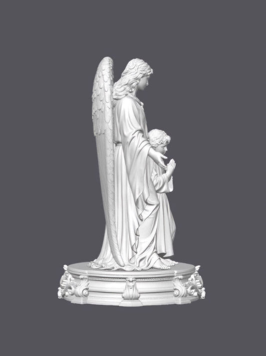 Ángel de la guarda con niño — Escultura decorativa artesanal | Atenea