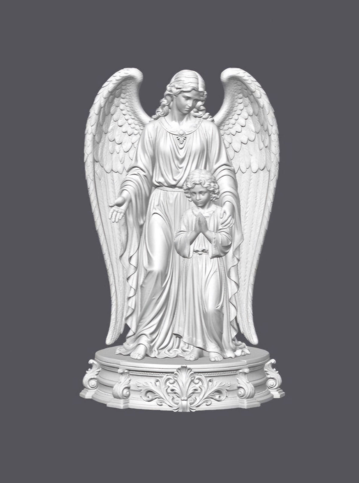 Ángel de la guarda con niño — Escultura decorativa artesanal | Atenea