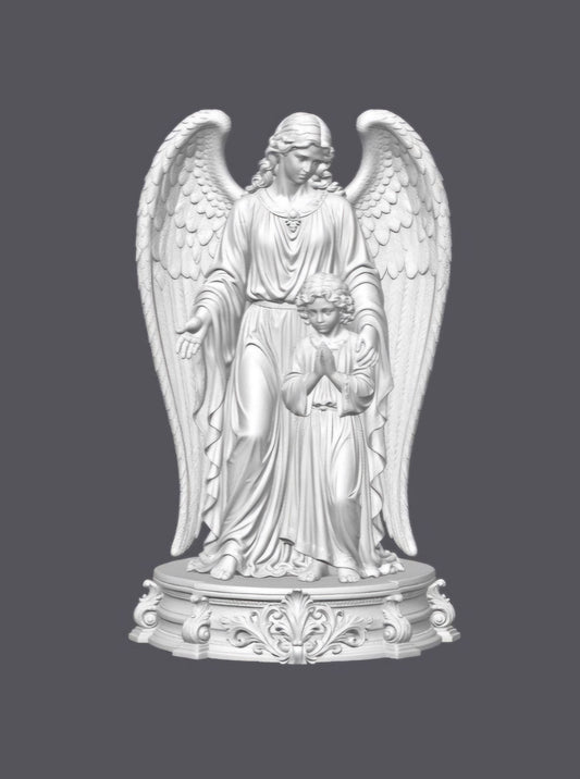 Ángel de la guarda con niño — Escultura decorativa artesanal | Atenea