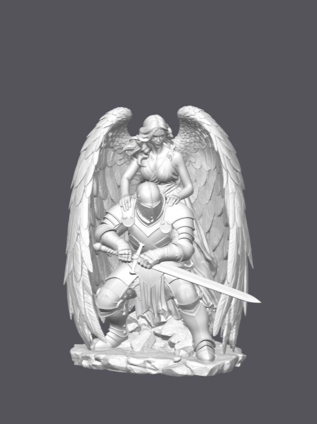 Templario con ángel de la guarda — Escultura decorativa artesanal | Atenea