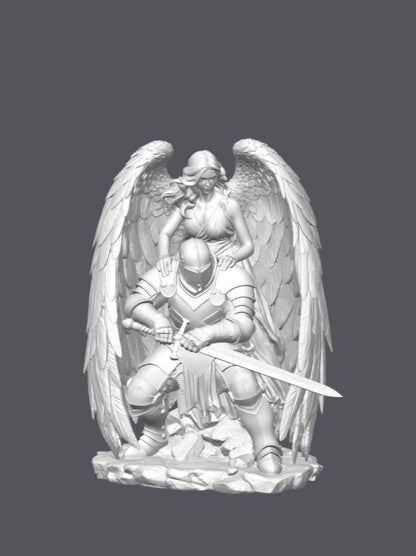 Templario con ángel de la guarda — Escultura decorativa artesanal | Atenea