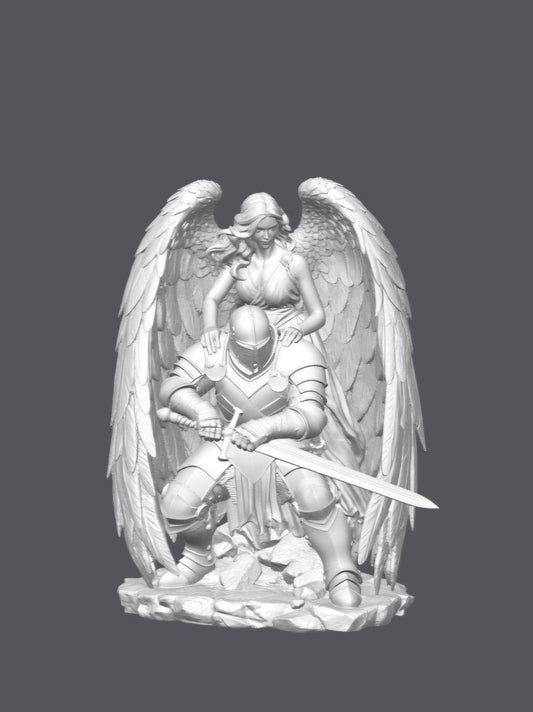 Templario con ángel de la guarda — Escultura decorativa artesanal | Atenea