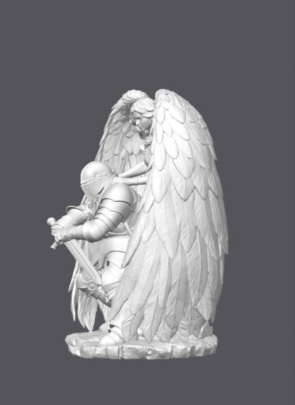 Templario con ángel de la guarda — Escultura decorativa artesanal | Atenea