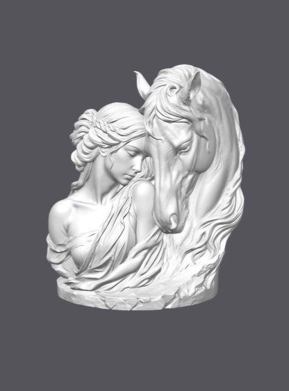 Mujer con caballo — Escultura decorativa artesanal | Atenea