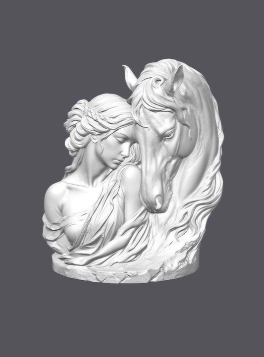 Mujer con caballo — Escultura decorativa artesanal | Atenea