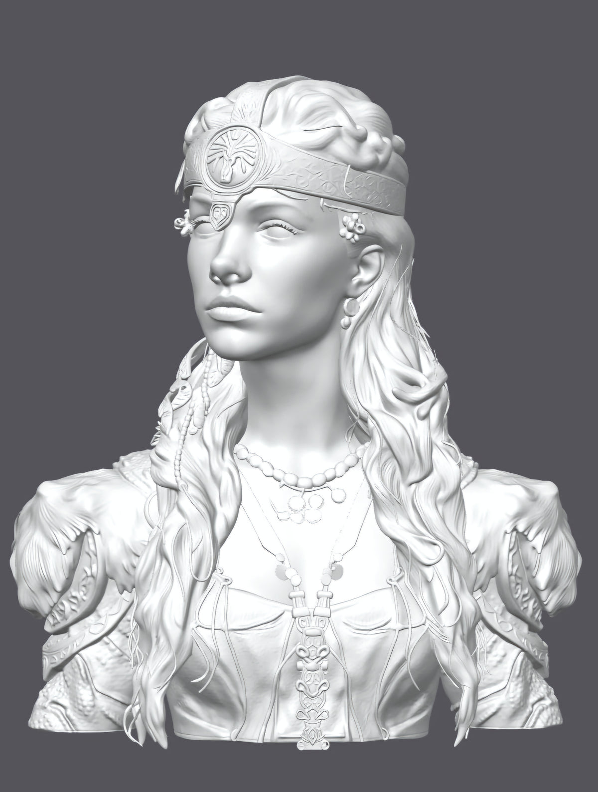 Busto de guerrera de los bosques  — Escultura decorativa artesanal | Atenea