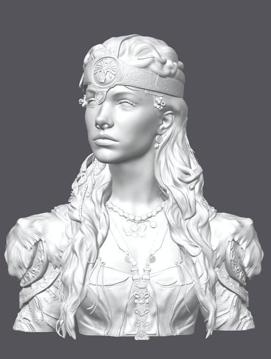 Busto de guerrera de los bosques  — Escultura decorativa artesanal | Atenea