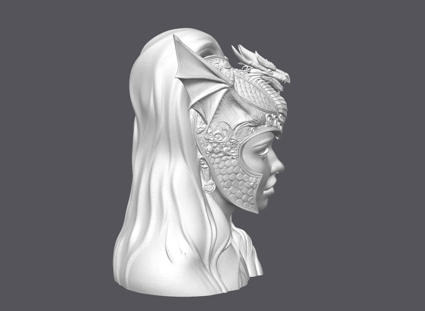 Busto de guerrera dragón — Escultura decorativa artesanal | Atenea