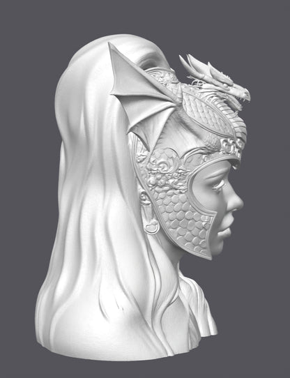Busto de guerrera dragón — Escultura decorativa artesanal | Atenea