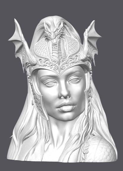 Busto de guerrera dragón — Escultura decorativa artesanal | Atenea