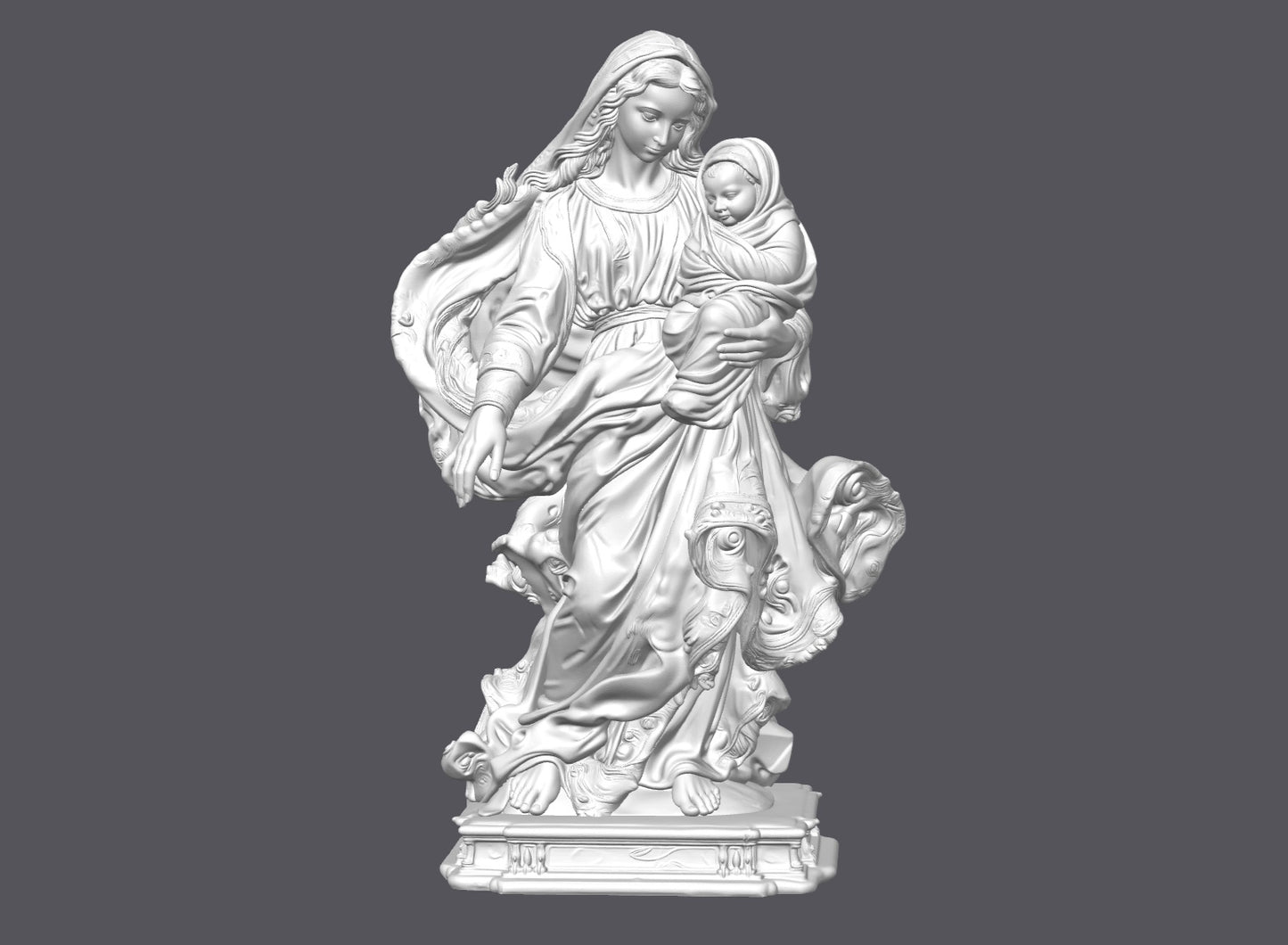 Virgen María con niño Jesús — Escultura decorativa artesanal | Atenea